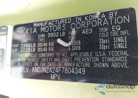 2015 Kia Soul from USA, damaged, VIN KNDJN2A24F7804349